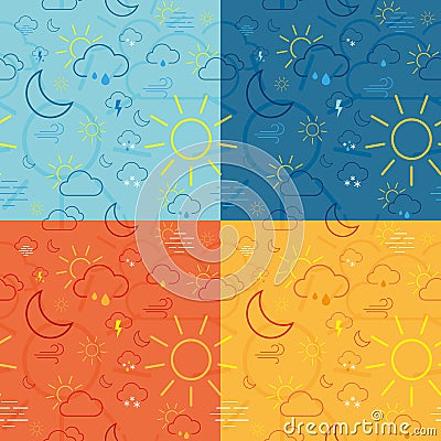 Four Weather Icon Pattern Tiles Vector Illustration