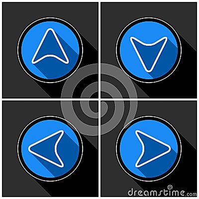 Four white, blue arrows with black shadows Vector Illustration