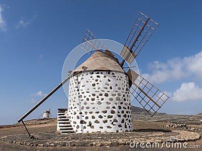 Four wing round windmill on the Canary Island. Stock Photo