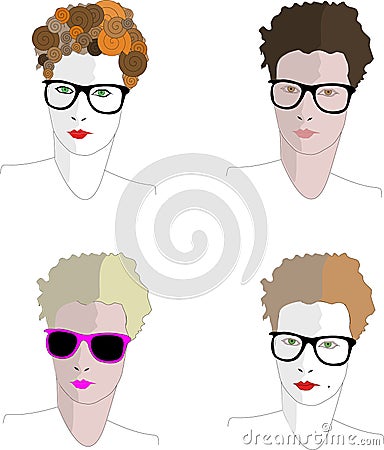 Women faces isolated vector drawing Vector Illustration