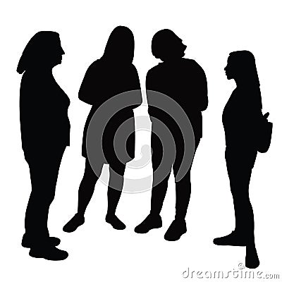 Four women making chat and standing silhouette Vector Illustration