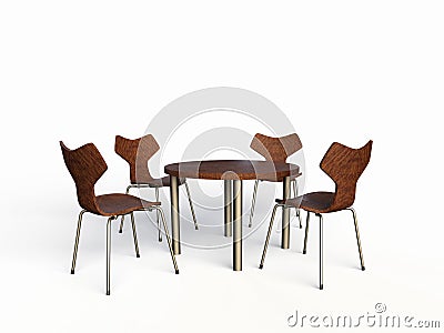 Four wooden chairs Cartoon Illustration