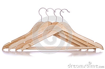 Four wooden coat hangers cutout Stock Photo