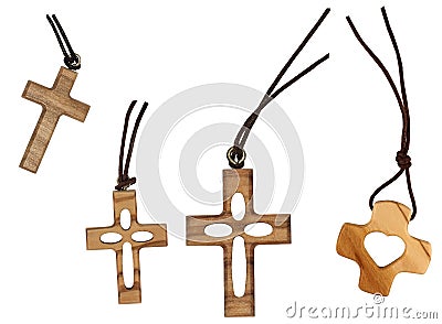 Four wooden cross isolated Stock Photo