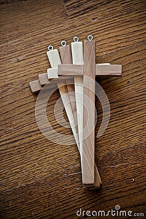 Four Wooden Crosses Stock Photo