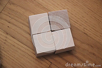 Four wooden cubes blocks with copy space for message word. Symbol background Stock Photo