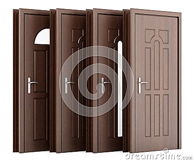 Four wooden doors isolated on white Stock Photo