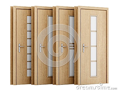 Four wooden doors isolated on white Stock Photo