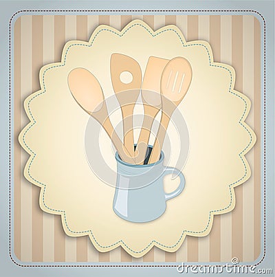 Four wooden spoons on decorative background Cartoon Illustration