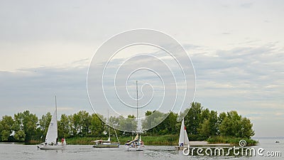 Four yachts water against shore sky. Editorial Stock Photo