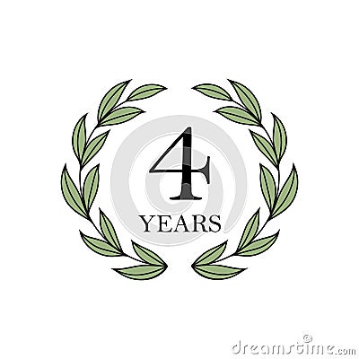 Four year anniversary with floral laurel wreath Vector Illustration