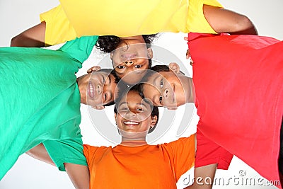 Four young school friends having fun together Stock Photo