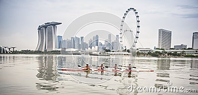 Four young women rowing on a river Editorial Stock Photo