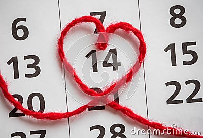 Fourteen day mark in the calendar. Valentine`s day Stock Photo