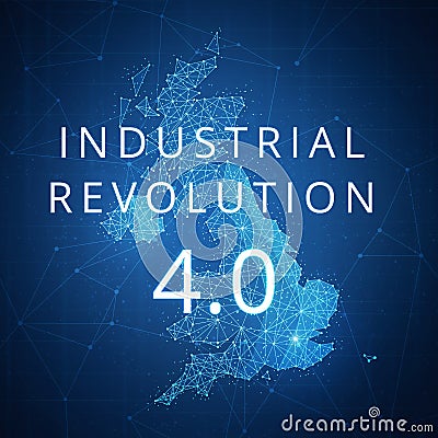 Fourth industrial revolution on blockchain polygon Great britain map. Stock Photo