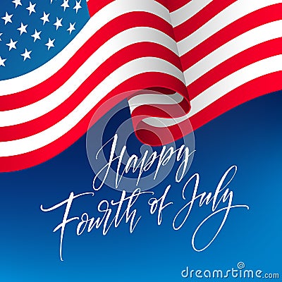 Fourth of July celebration banner, greeting card design. Happy independence day of United States of America hand Vector Illustration