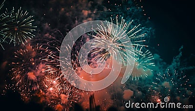 Fourth of July celebration vibrant colors, exploding fireworks, illuminated night generated by AI Stock Photo