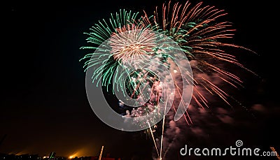 Fourth of July celebration vibrant colors, exploding fireworks, illuminated night generated by AI Stock Photo