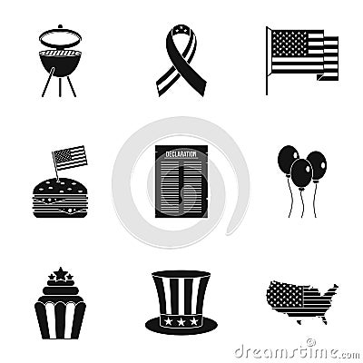 Fourth of July day icon set, simple style Vector Illustration