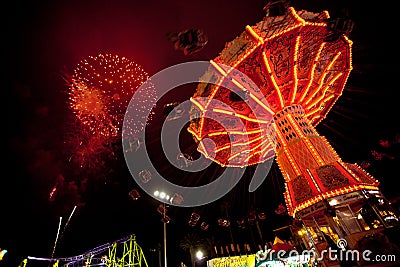 Fourth of July fireworks and Carnival Editorial Stock Photo