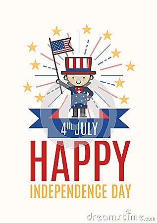 Fourth of July Happy Independence day greeting card, poster or f Vector Illustration