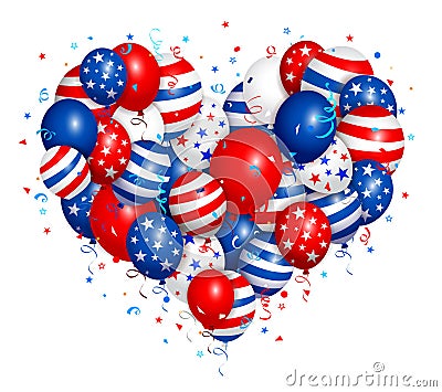 Fourth of july heart balloons Vector Illustration