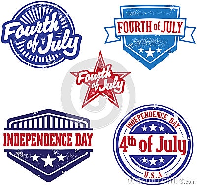 Fourth of July Indpendence Day Stamps Vector Illustration