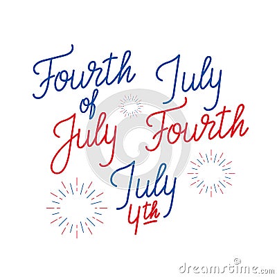 Fourth of July. Set of lettering logo`s for 4th of July, USA Independence Day Vector Illustration