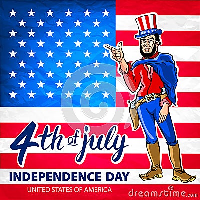 Fourth of July USA Independence Day greeting card. 4 th of July. United States of America celebration wallpaper. national holiday Vector Illustration