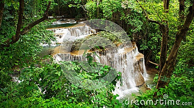 The fourth level of Huai Mae Kamin Waterfall Stock Photo