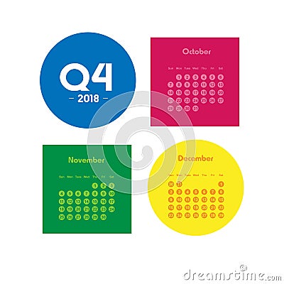 Fourth quarter of calendar 2018 Vector Illustration