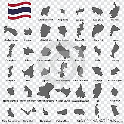Fourty Maps Provinces of Thailand - alphabetical order with name. From Amnat Charoen to Phattalung. Vector Illustration