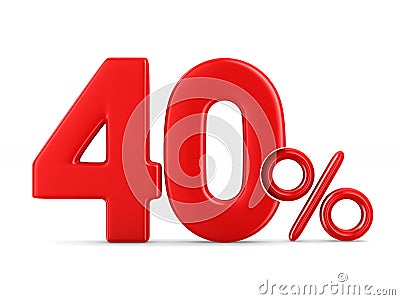 Fourty percent on white background. Isolated 3D illustration Cartoon Illustration