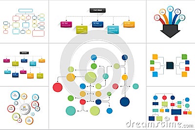 Fowcharts schemes, diagrams. Mega set. Simply color editable. Vector Illustration