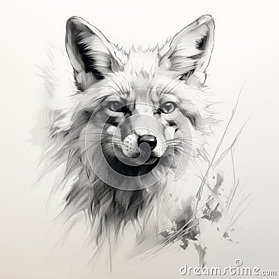 Realistic Hyper-detailed Sketch Of A Fox With Redshift And Sepia Tone Stock Photo