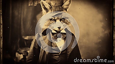 Vintage Fox In Top Hat A Satirical Twist On 19th Century Calotype Print Stock Photo