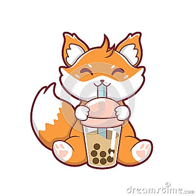 fox cute drinking boba vector illustration design Vector Illustration