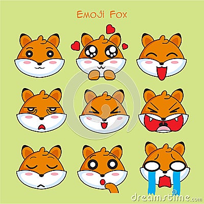 Fox emoji, vixen smile icons set Vector Illustration