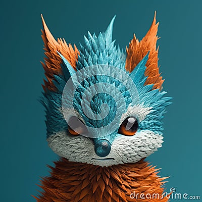 Fox Face Renderer: 3d Pixel Artwork Blog With Whimsical Figurines Stock Photo