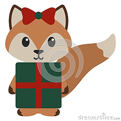 Fox in Gift Costume Vector Illustration