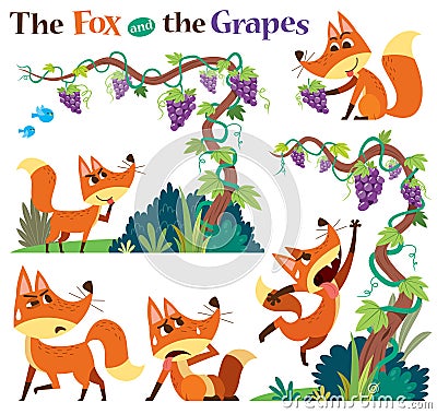 The Fox and the Grapes Vector Illustration