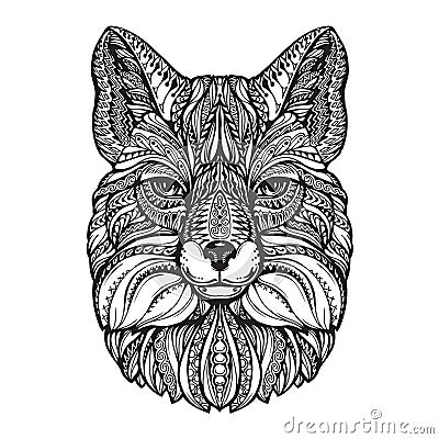 Fox head. Hand drawn sketch animal. Ethnic patterned vector illustration Vector Illustration