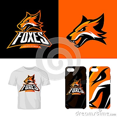 Fox head sport club isolated vector logo concept. Vector Illustration