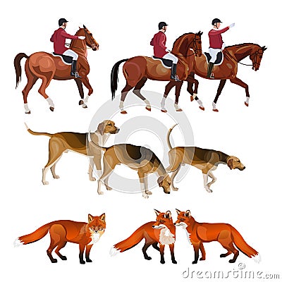 Fox hunting set Vector Illustration