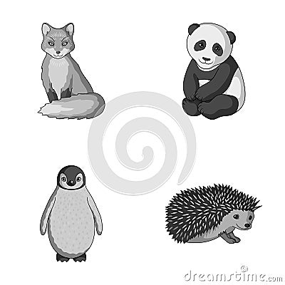 Fox, panda, hedgehog, penguin and other animals.Animals set collection icons in monochrome style vector symbol stock Vector Illustration