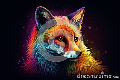 Fox rainbow head. Generate Ai Stock Photo