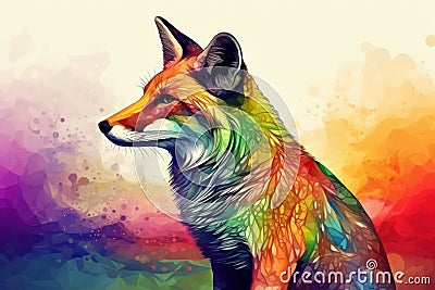 Fox rainbow head surreal. Generate Ai Stock Photo
