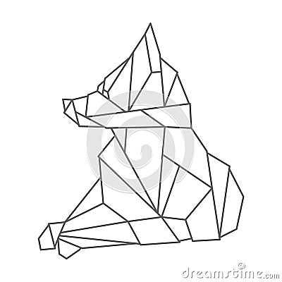 Fox rests lying down. Geometric linear wild animal. Abstract minimalistic illustration. Stylish modern clipart for Cartoon Illustration