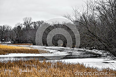 Fox River, Silver Lake, Wisconsin, Winter Stock Photo