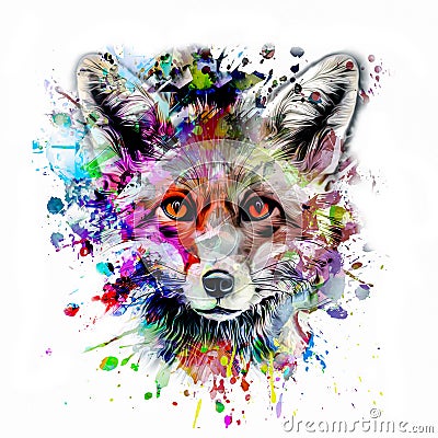 Fox`s head illustration on white background with colorful creative elements design concept Cartoon Illustration